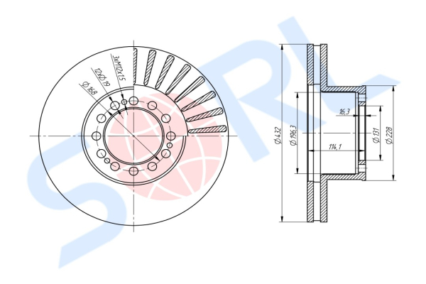 Диск тормозной 432/131x45/130 12n-168-19 MAN (81508030040)