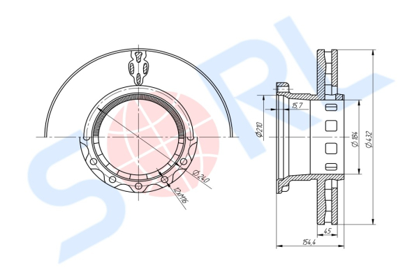 Диск тормозной 432/210x45/154.4 n12-240-M16x2 IVECO (2995812)