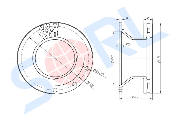 Диск тормозной 375/290x45/168.5 n10-335-22.5 SCHMITZ (1088133)